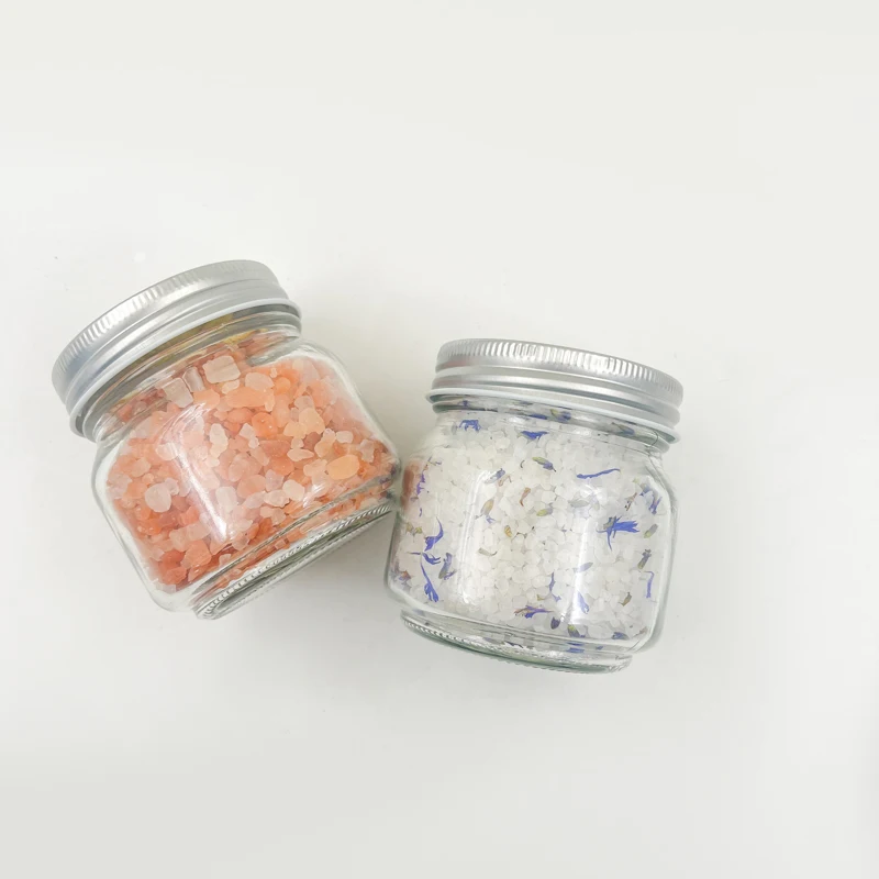 OED/ODM custom label glass packaged bath salt with 100% vegetarian pink soaking salt for body detoxification