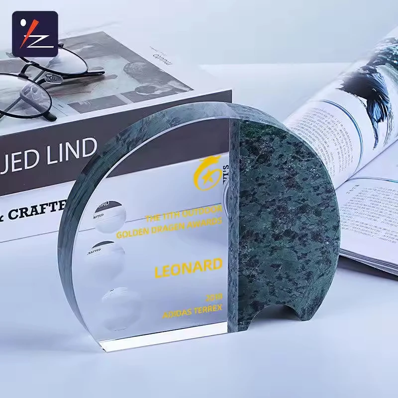 Crystal sector shape award k9 crystal marble plaque trophy for business souvenir gifts