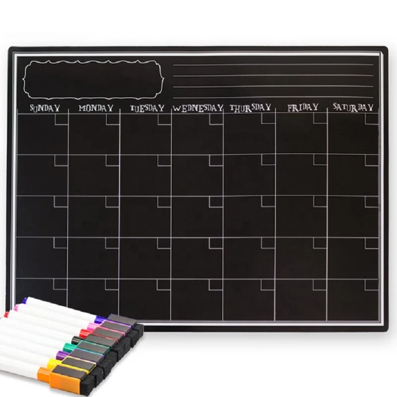 Fridge Magnetic black magnetic calendar Weekly Magnetic Chalk board magnetic writing black board Menu Planner for sale