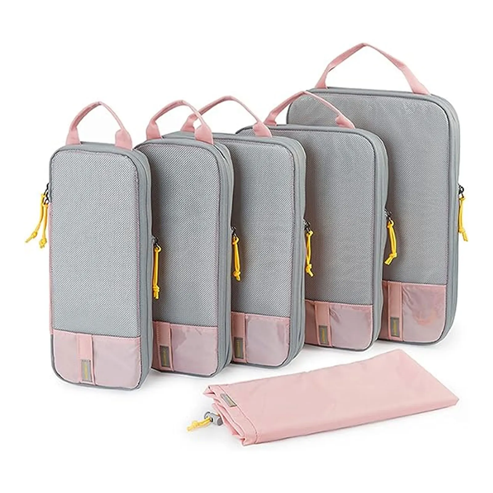 Hot selling travel bag luggage clothing storage cube folding portable nylon polyester mesh cloth 5 sets of travel bag