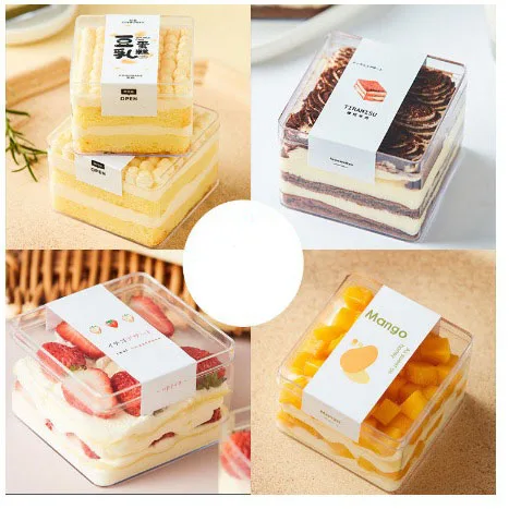 IMEE In Stock Mousse Square Cake Tiramisu Chocolate Cookie Cake Bakery Acrylic Transparency PS Materials Box Wholesale