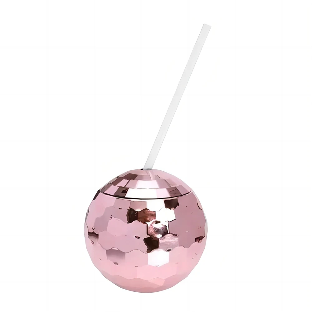 20 oz Disco Ball Shaped Reusable BPA Free Plastic Cups with Lids & Straws