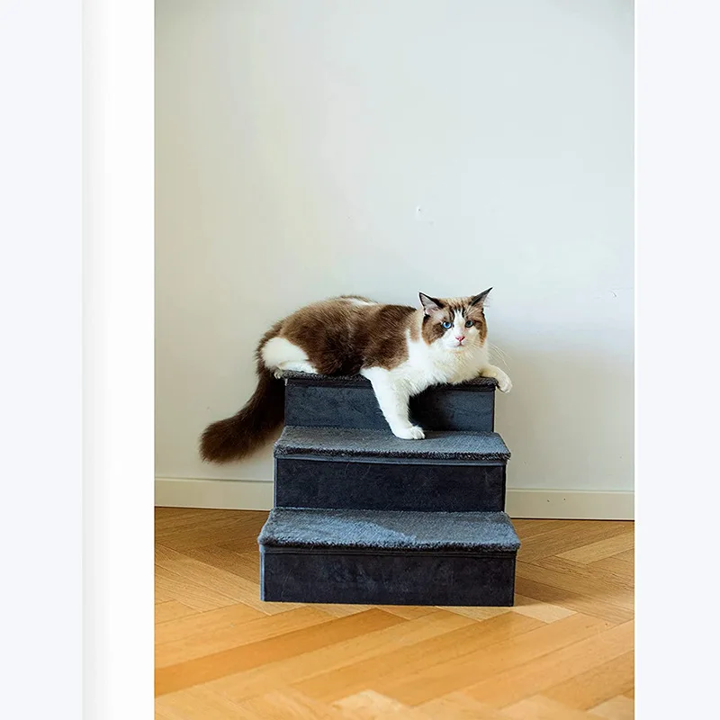 New Design Foldable Storage Ottoman Dogs Stairs Portable Staircase Ramp 3 Step Gray Steps Pet Ladder For Dog Cat Ramping