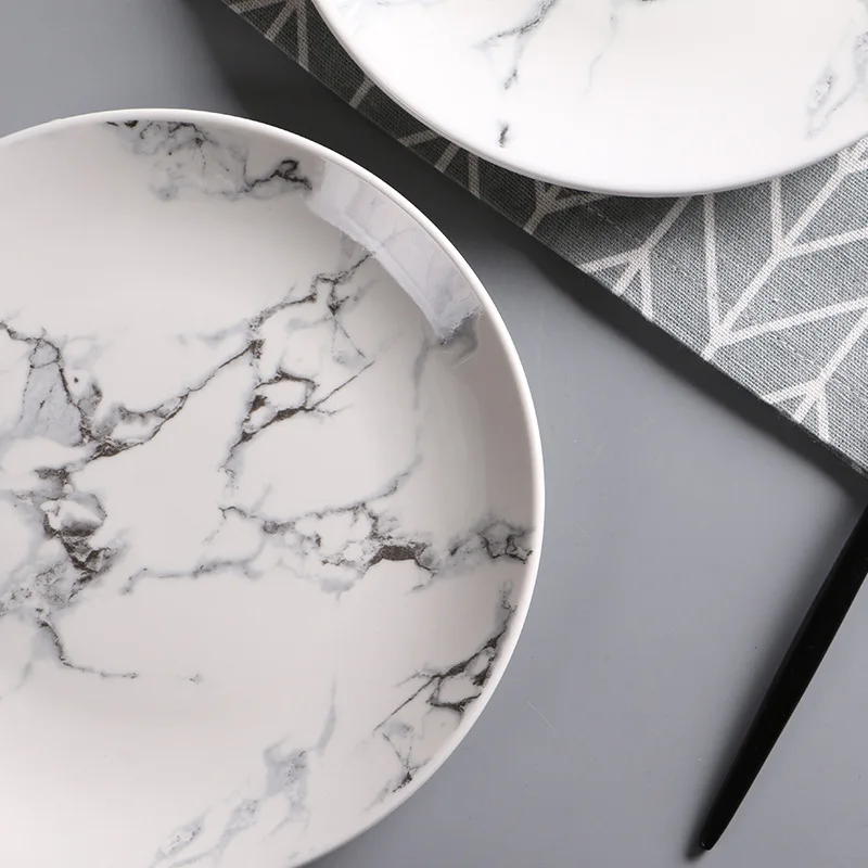 Factory direct supply private label 8 inch marble grain ceramic plate cheap creative modern japanese porcelain tableware