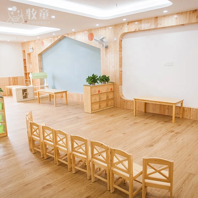 Guangzhou Supplier Solid Rubber Wood Children Preschool Daycare Furniture Preschool Tables and Toys Cubbies