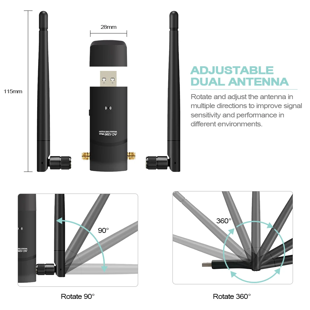 Gigabit Network Card 2.4 and 5.8GHz USB 3.0 WiFi Receiver Dual band Wireless Wifi Adapter