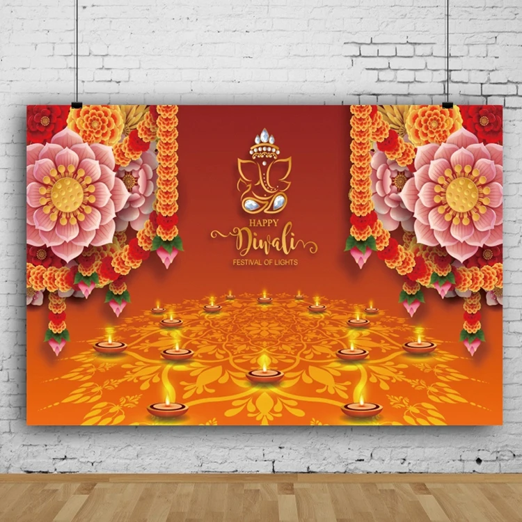 Indian Diwali Backdrop Decorations for Home Wall Hanging Diwali Photo Booth Props Background Banner Celebration Supplies H1079