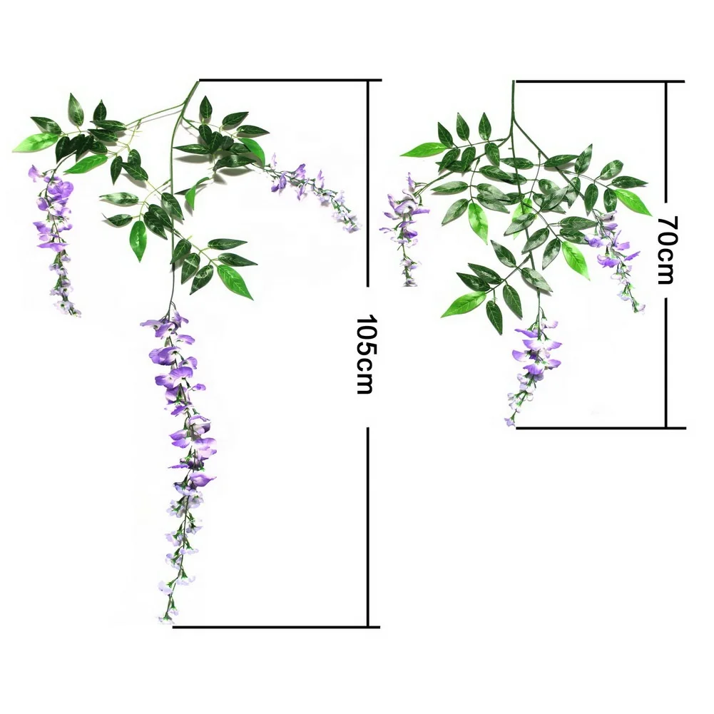 105cm Artificial Silk Wisteria Garden Hanging Flower Plant Vine for  Home Garden Wedding Arch Decoration