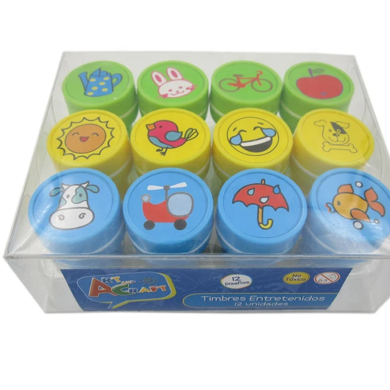 Plastic colorful funny rubber self inking stamps for kids custom logo stamp set maker