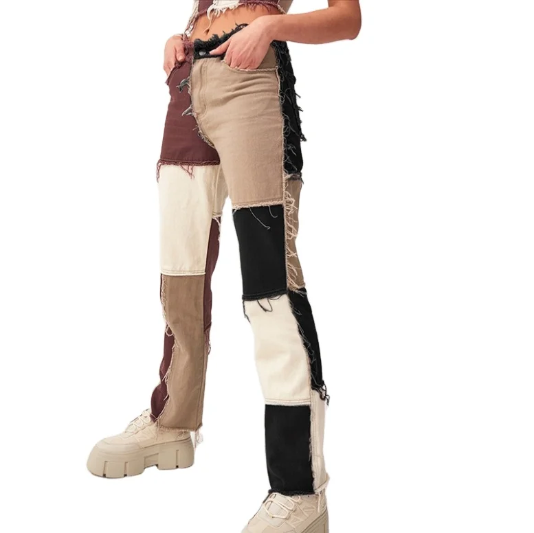 OEM/ODM осень 2020 одежда модные облегающие Лоскутные женские джинсы