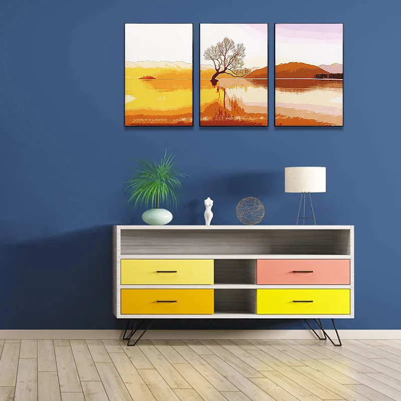 Floating Framed Canvas Art Sets of 3 Pictures Digital Print Landscape