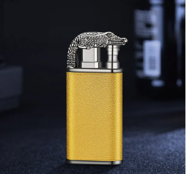 Hot Sale Crocodile Double Fire Cigarette Cigar Lighters Metal Lighter Luminous Jet Flame Lighter