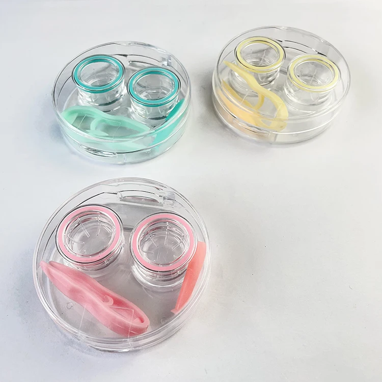 Koncci Supply  Transparent Colored Case Contact Lenses Pink Yellow Blue Case for Contact Lenses Custom Contact Lens Case A-203