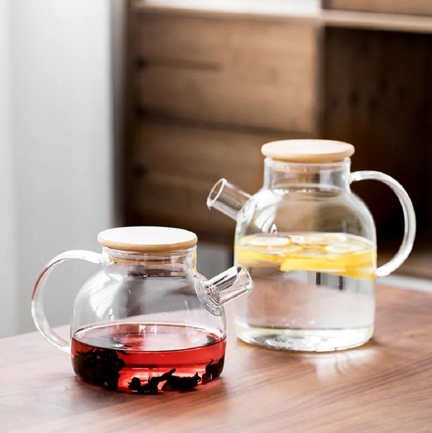 Handmade High Borosilicate Glass Heat Resistant Glass Teapot with Bamboo Lid