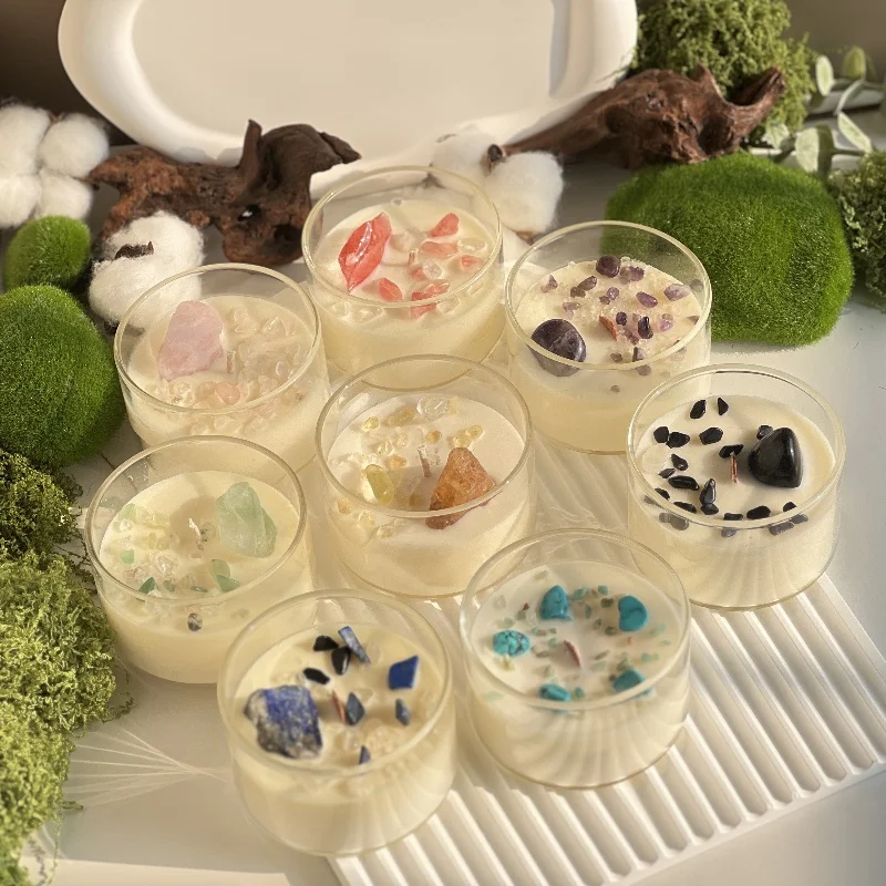 Customized luxury dry flower crystal stone gift box set aromatherapy candle natural fragrance luxury soybean perfume candle