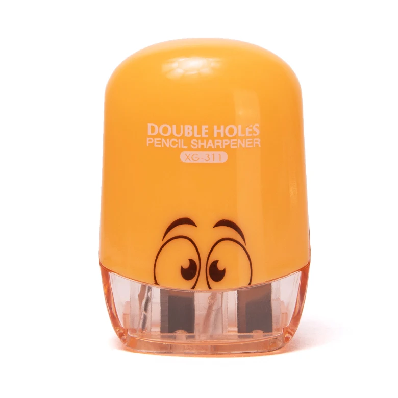Лакированной кожи малыша безопасным цвет на заказ ручной пластиковый школьные детские канцтовары купол милая форма двойное отверстие точилка для карандашей