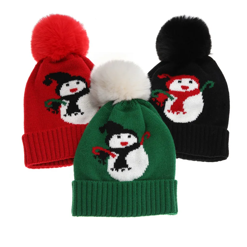 Wholesale Quality kids christmas hats Winter hat custom logo christmas knitted pom beanie hat