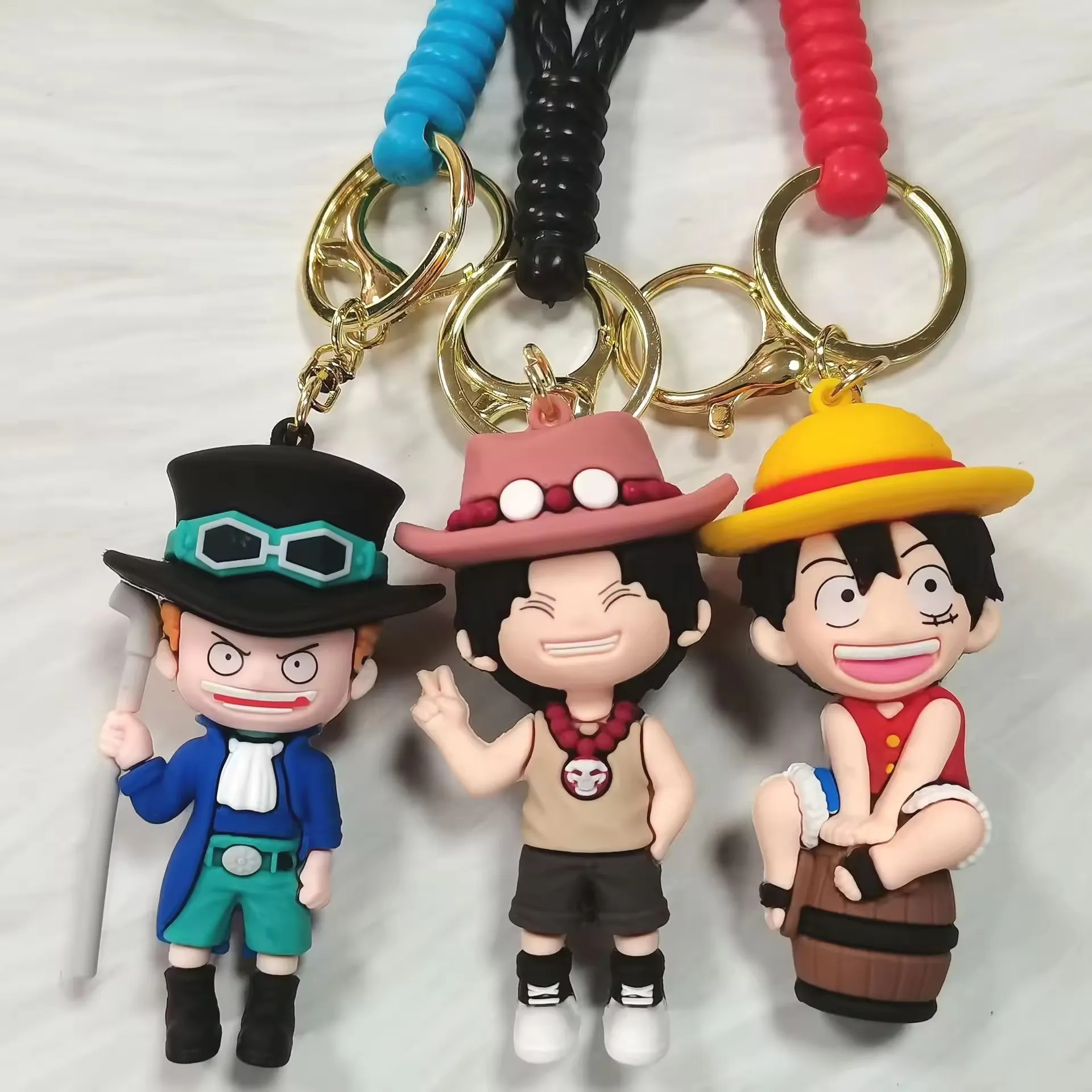 Wholesale Cartoon  Keychain 3D Pvc Kids Cute Cartoon Straw Hat Luffy Key Chain Ring Gift  Anime Keychain Accessories