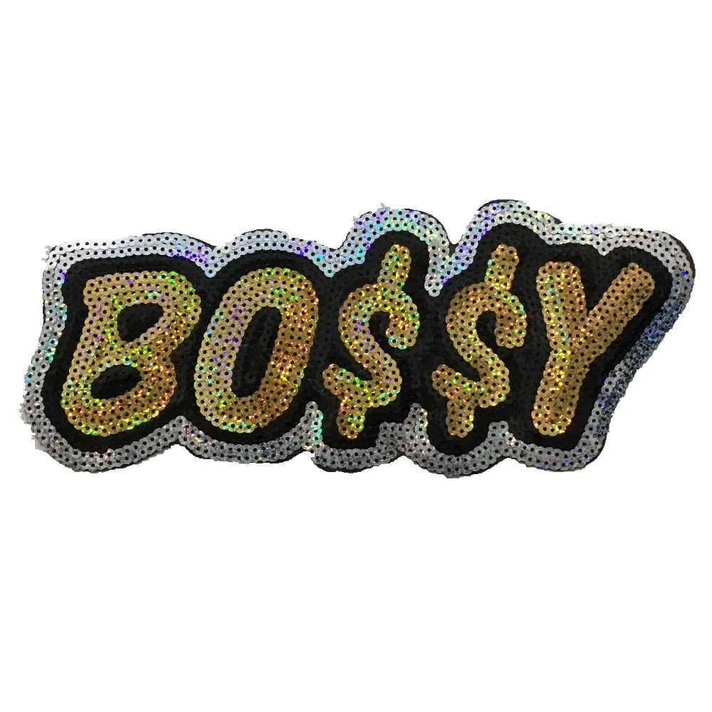 Patch Beaded Clothes DIY Decoration Book Patch Gold Domineering Letter Sequin Large Size 27x11.5cm Fabric Chenille Resin Patches