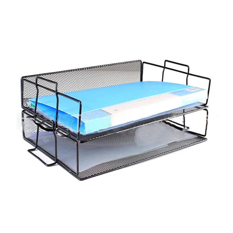 Wholesale Custom Office File Tray Desk Organizer 2 Tier Metal Mesh Paper File Document Stackable Letter Tray