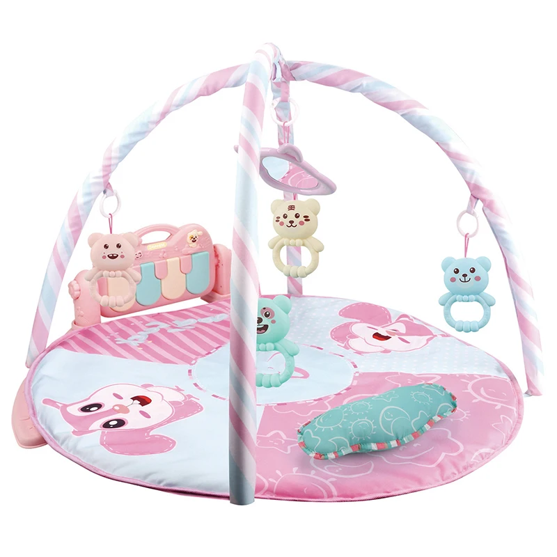 Baby Play Gym Mat Pedal Piano crawling Activity playmat with music and animal rattles
