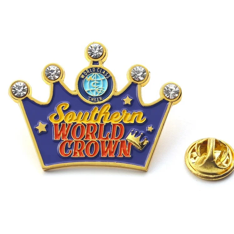 Custom Gold Plated Metal Rhinestone Lapel Pins Crown Shaped Dance Enamel Pin with Diamond
