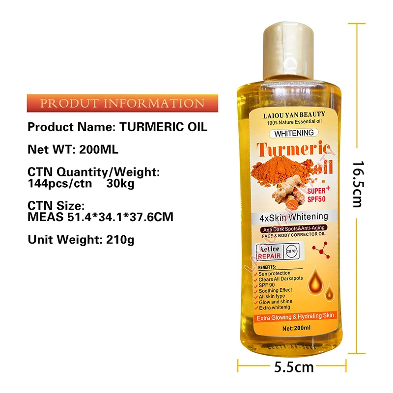 Hot selling turmeric moisturizing facial brightening and whitening body massage brightening moisturizing oil