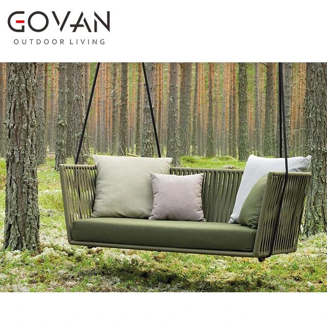 
Aluminium frame romantic garden belt rope canopy hanging chair outdoor swing sofa 