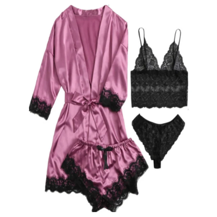 Women sexy lingerie sexy lace bathrobe pajamas set female four-piece large size wholesale underwear set