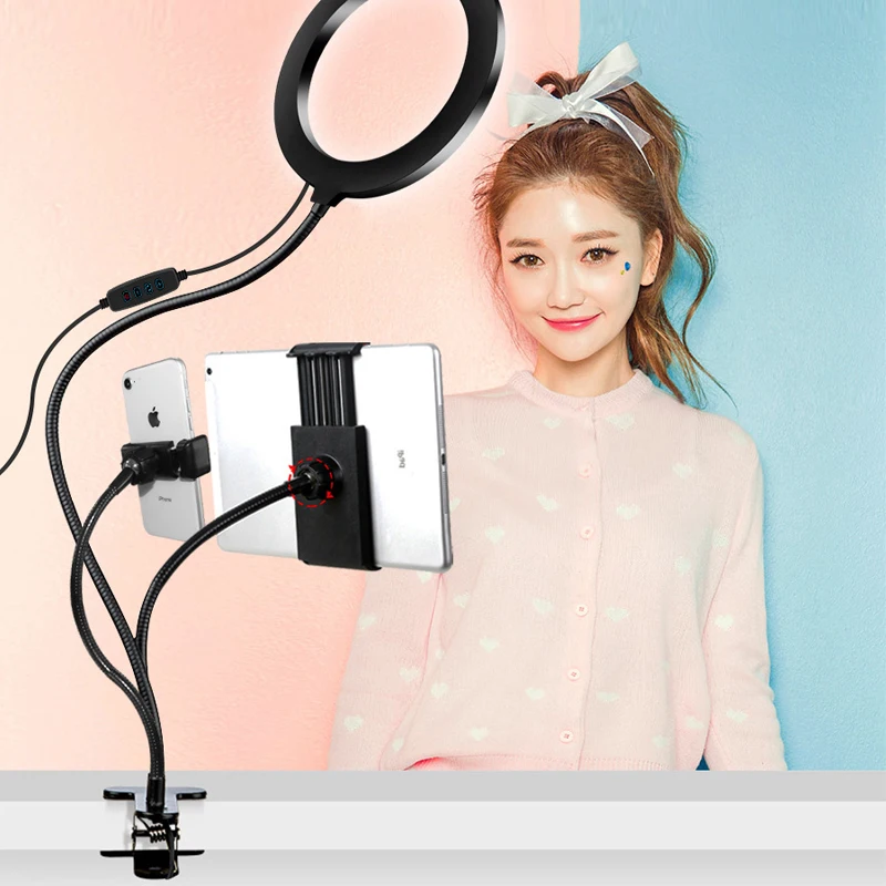 
4 in 1 Desktop Flexible Selfie Ring Light With Cellphone Holder Stand, Ring Light Stand For Live Stream & Makeup 