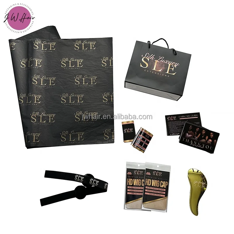 Hair Detangle Brush,Hair Shopping Bag,Gift Wrapping Paper,Hang Tag,Edge Band,Thank You Card Custom Full Hair Packaging