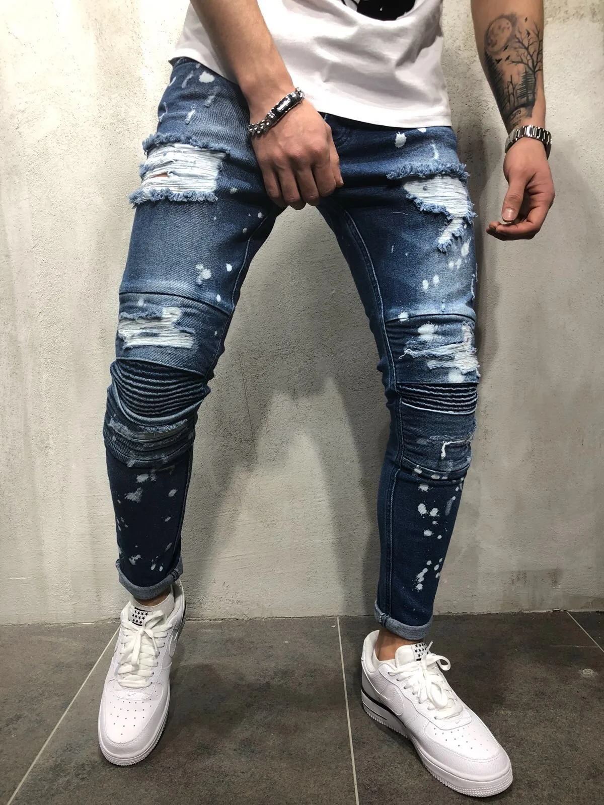 
High quality wholesale men street fashion ripped style denim jeans 