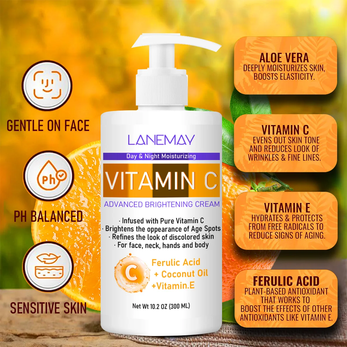 custom Private Label Vitamin C Body Cream Hydrate & Anti Wrinkle Cream Ferulic Acid Coconut Oil Whitening Vitamin C Body Lotion