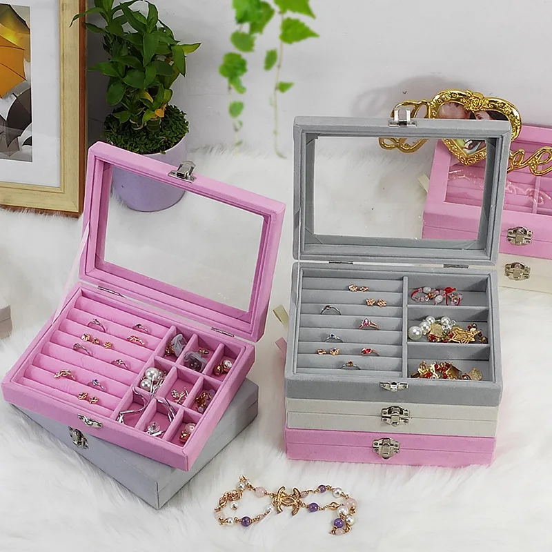 Fashion Velvet Jewelry Ring Jewelry Display Organizer Box Tray Holder Earring Jewelry Storage Case Showcase