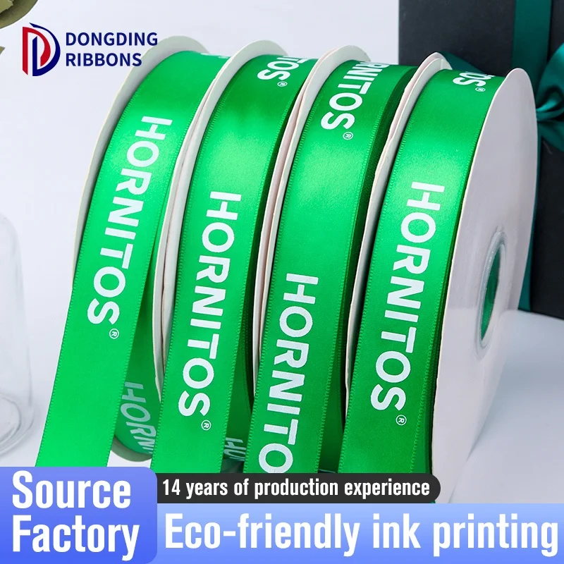 Wholesale Custom Logo Personalized 1 inch Green Box Wrapping Decoration Ink Printed Ribbon for Gift Flower