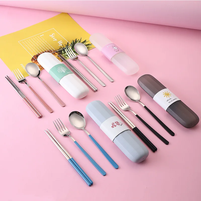 Creative Portable Stainless Steel Cutlery Set Spoon Fork and Chopstick Student Outdoor Travel Gift Set Tableware