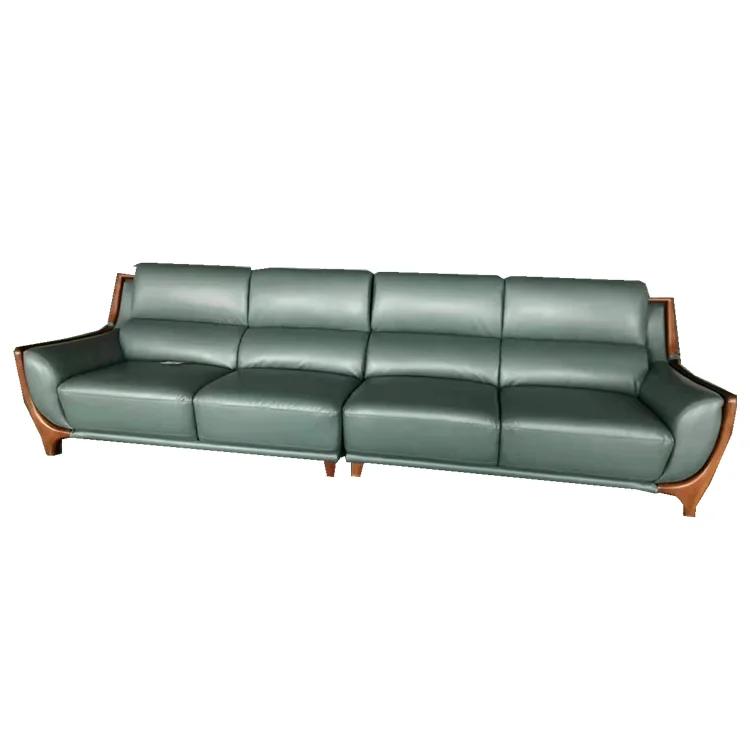China Manufacturer Supply modern  style 4 seater floor sofa green chesterfield leather sofa