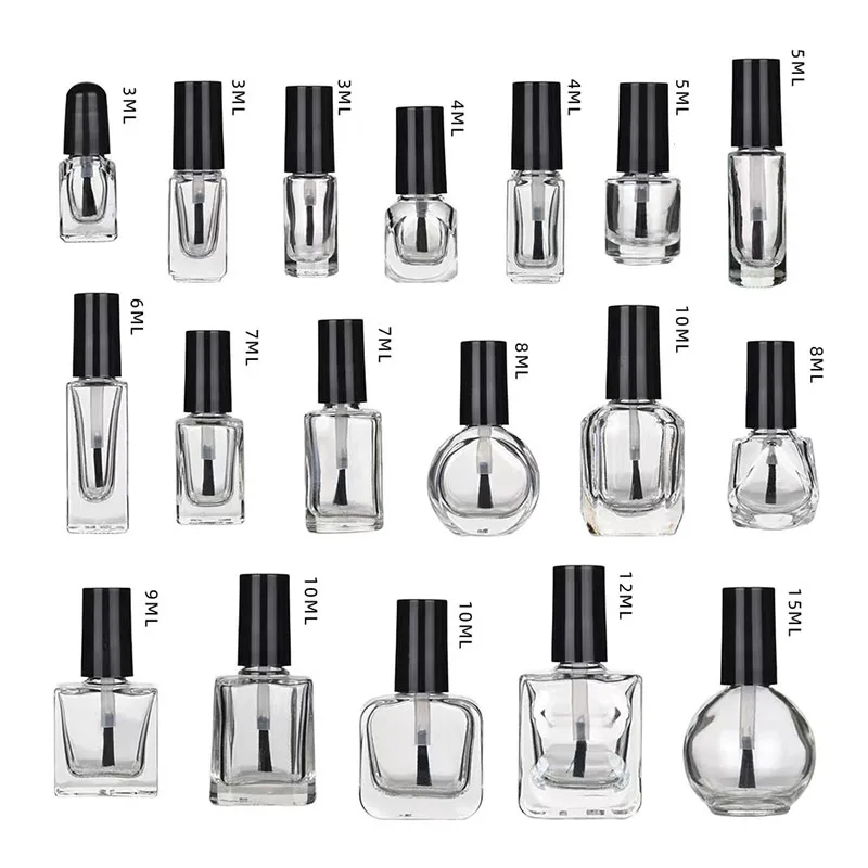 2ml 5ml 6ml 7ml 8ml 9ml Transparent Glass Nail Polish Empty Bottle Cosmetic Packaging Round Shape Empty Glass Nail Polish Bottle