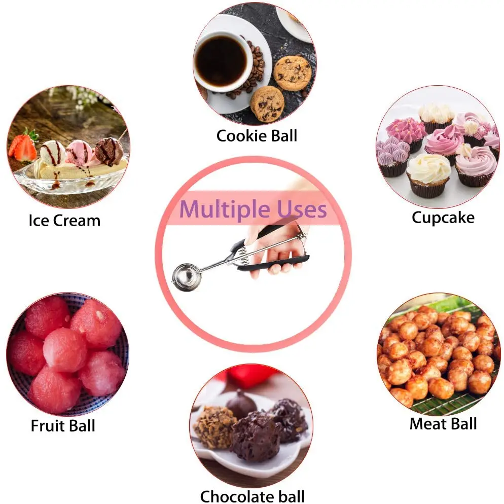 Ice Cream Scoop Stainless Steel Ice Cream Scoop with Trigger for Cookies Cake   Dough Melon Mashed Potato (Red 53 mm)