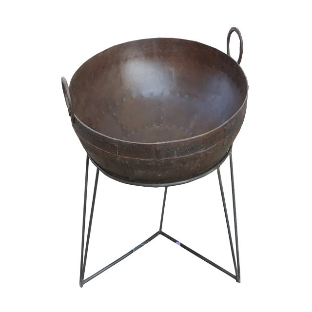 Indian Stylish Unique And Durable Design Handmade Decorated Iron Made Outdoor Fire Cookware large Kadai With Solid Iron Stand