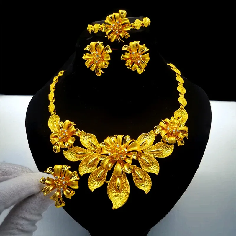 2024 new dubai soild wholesale bangles bridal wedding 24k fakes gold plated earrings bracelet rings india jewelry set for women