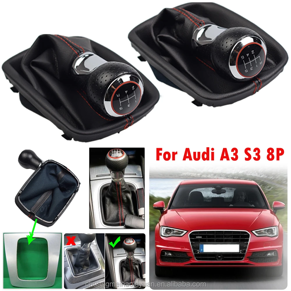 5 6 Speed Shifter Konb Car Gear Shift Knob With Boot Cover For Audi A4 B6 8E 2000-2004 A6 C5 4B 1997-2005 2001 2002 2003