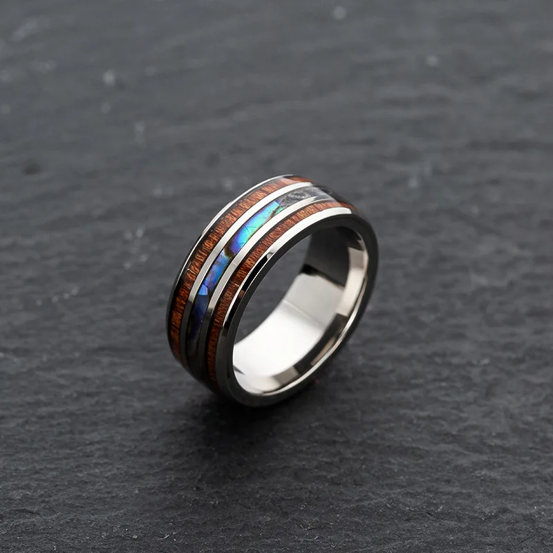 Hot selling personality tourist souvenir gifts customized stainless steel wood grain rings for man