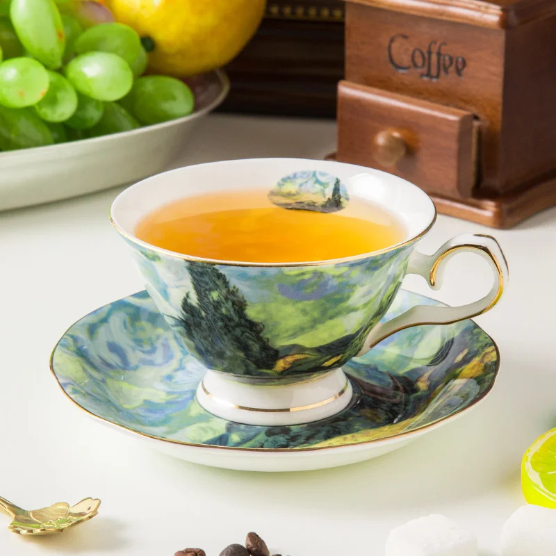 Wholesale Ceramic European Van Gogh Fine Bone China TeaCup Sets