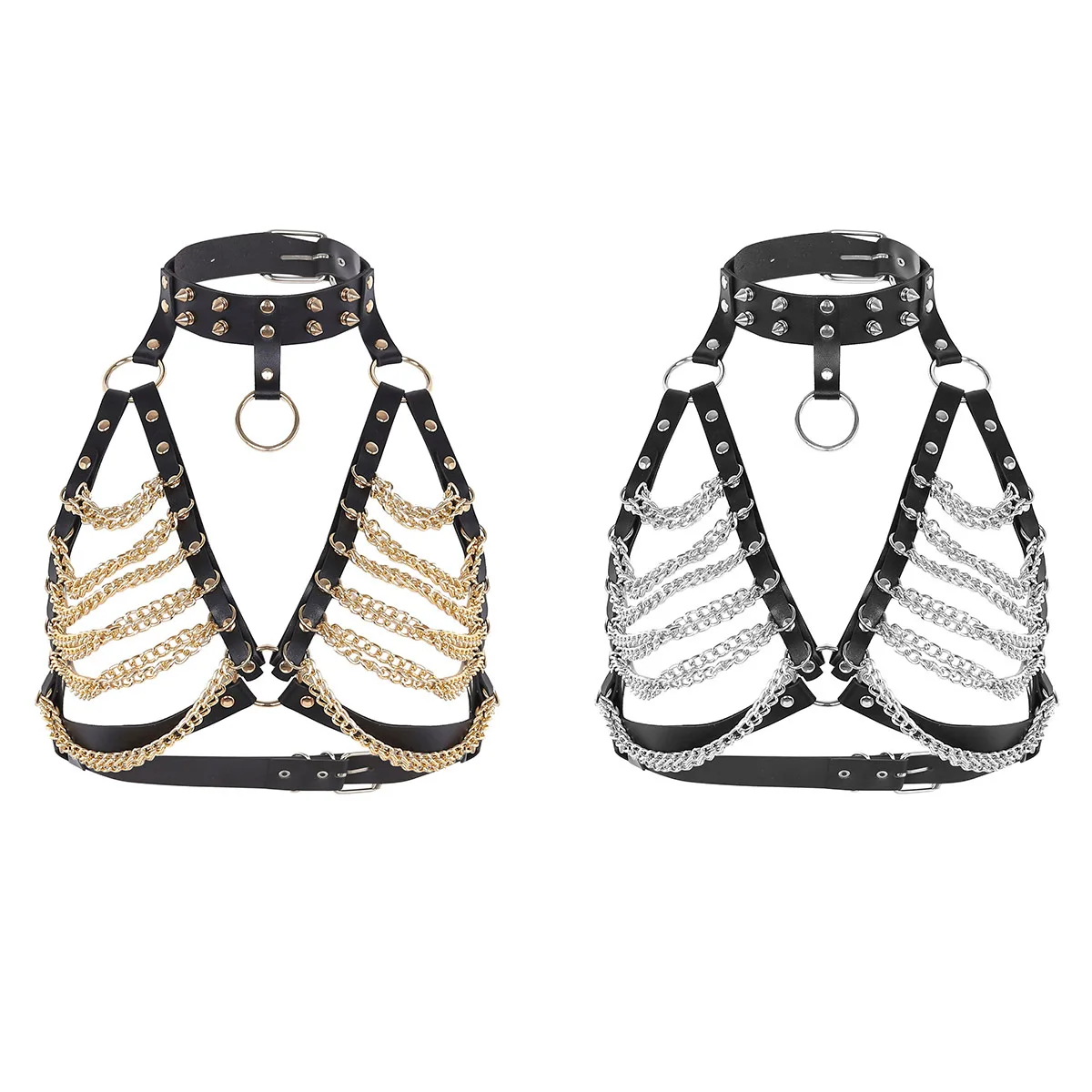 Punk Woman Sexy Untamed Harness Bra Gothic Chain Hanging Neck Chest Cage Lingerie Fetish Sexy Party Outfit