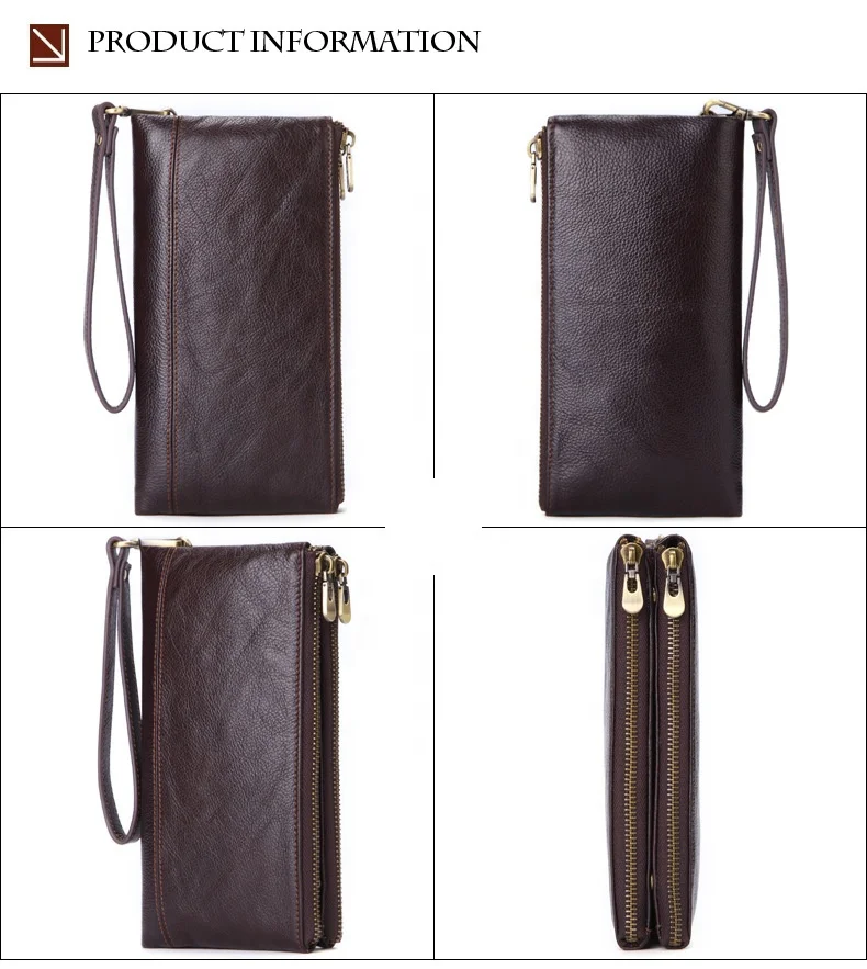 Andong Factory Genuine Leather Long Wallet for Men Top Layer Cowhide Cow Leather Buckle Zipper Purse Clutch Bag Purse