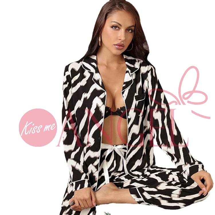 KISS ME ANGEL comfortable clothes striped cardigan long-sleeve top and trousers home pajamas female suit