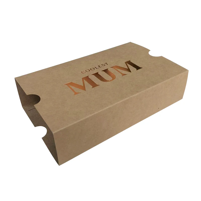 Eco Friendly Brown Kraft Paper Foldable Drawer Gift Box Custom Luxury Socks Drawer Sliding Packaging Box With Plastic Sleeve