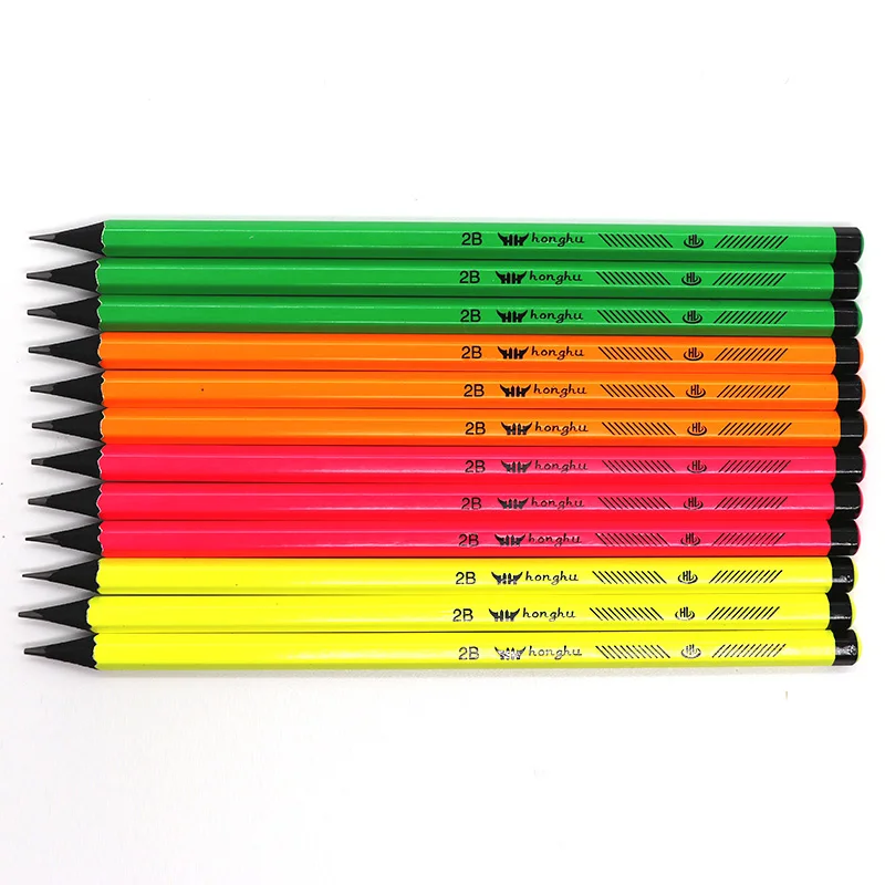 HB Pencil Neon Painting with Black Circle Dipping Paper Tube Packing