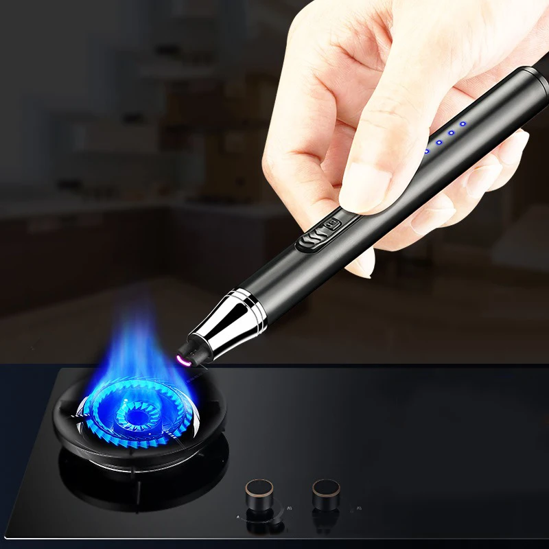 Электронная дуга ветрозащитная беспламенная USB перезаряжаемая фитиль зажигалка с безопасной кнопкой для дома